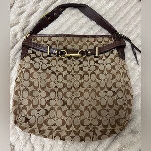 Vintage Coach Monogram Jacquard Shoulder Bag Brown Leather Y2K Classic